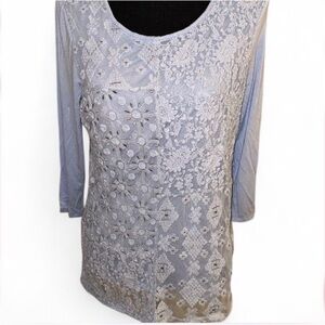 Chico's Light Baby Blue Tonal Patchwork Top Size 3= XL